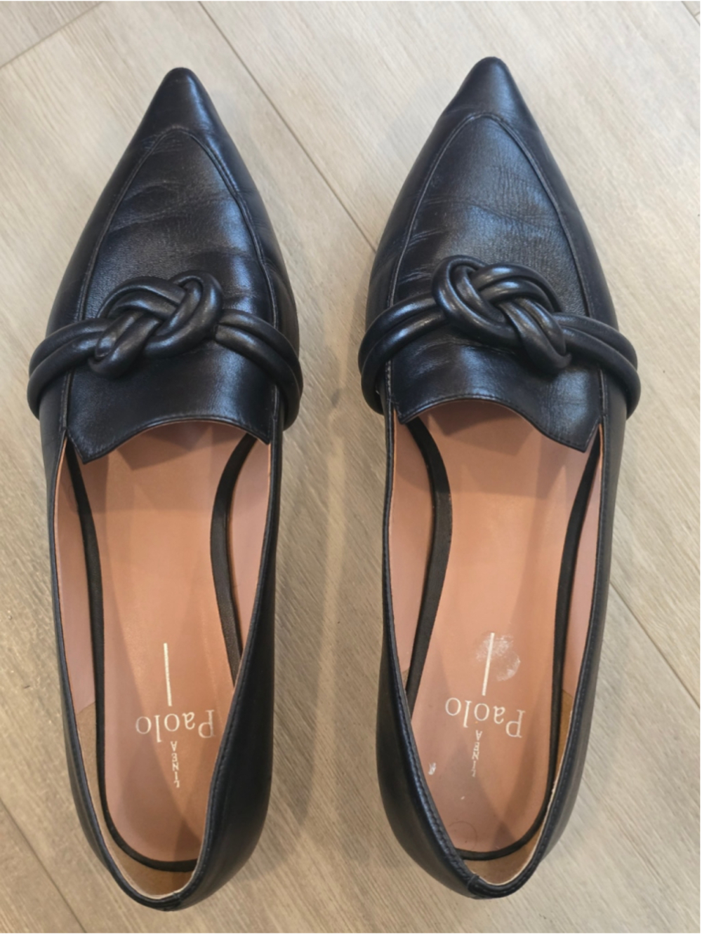 Women's Paolo Black Pointed Toe Knot Detail Flats Size 10